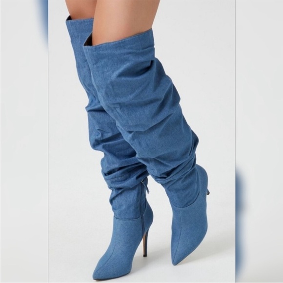 Forever 21 denim Knee-High Boots - Picture 1 of 10